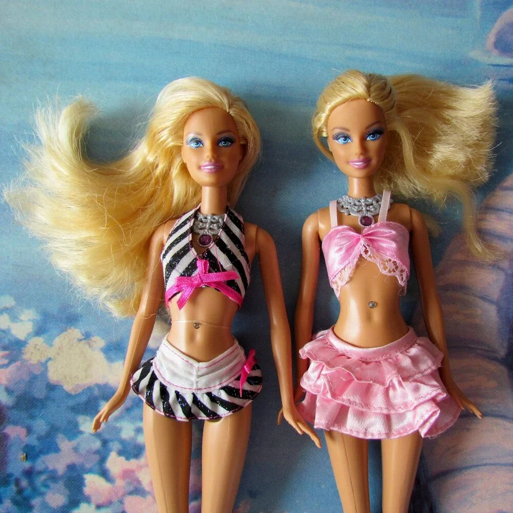 BARBIE LIGHT-UP DOLLS w BELLY BUTTON JEWELS THAT FLASH LIGHT + SHOES & NECKLACE!